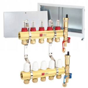 Zestaw do podłogówki: rozdzielacz 5 obwodów + szafka podtynkowa