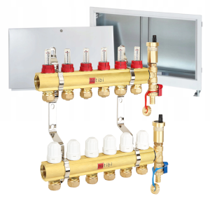 Zestaw do podłogówki: rozdzielacz 6 obwodów + szafka podtynkowa