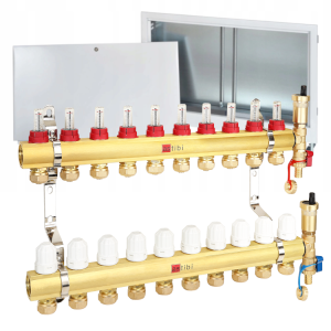 Zestaw do podłogówki: rozdzielacz 10 obwodów + szafka podtynkowa