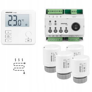Przewodowy zestaw do podłogówki AURATON: 4 strefy z 1 regulatorem