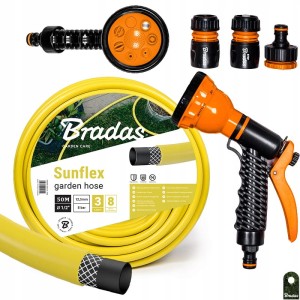 Zestaw do zraszania BRADAS Sunfelx 1/2" - wąż 50m, 7-funkcyjny pistolet, szybkozłącza i przyłącze 