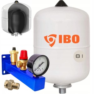 Zestaw naczynie wzbiorcze przeponowe CO / CWU 8l IBO + grupa bezpieczeństwa 6 bar
