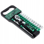 Zestaw: Klucz grzechotka z nasadkami na hangerze STALCO - 15 elementów 1/4"