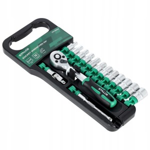 Zestaw: Klucz grzechotka z nasadkami na hangerze STALCO - 15 elementów 1/4"