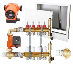  Zestaw mieszający 12 obwodów: Rozdzielacz + Pompa + Szafka podtynkowa Astibi