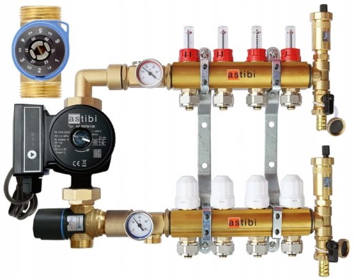 Rozdzielacz 14 obwodów do podłogówki, ATM 561, pompa Astibi.webp