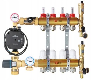 Rozdzielacz 5 obwody do podłogówki BTU 501 AFRISO, pompa Grundfos