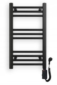 Grzejnik łazienkowy elektryczny z grzałką TURBO 400x700 300W 14 żeberek - czarny slim