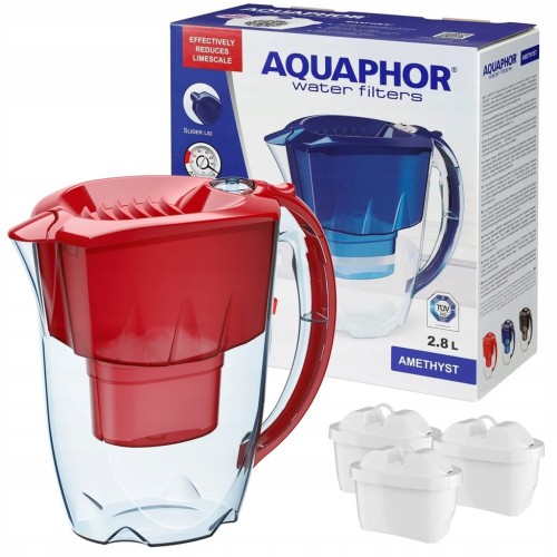 Dzbanek filtrujący AQUAPHOR Amethyst 2,8 l + 3x wkład MAXFOR+ - czerwony