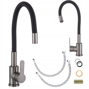 BATERIA ZLEWOZMYWAKOWA KUCHENNA GRAFIT METAL ELASTYCZNA WYLEWKA FLEX CZARNA