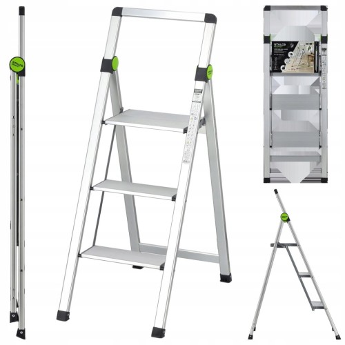 Drabina domowa STALCO składana MINI SLIM 3-stopnie z uchwytem - 150 kg
