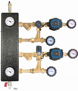 Zestaw mieszający ze sprzęgłem hydraulicznym SP1020, człon z zaworem obrotowym ARV 362 i termostatycznym ATM 561, pompy AFRISO APH 160