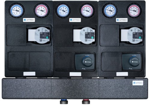 Grupa pompowa AFRISO PrimoTherm K 180-1 DN25 WP + rozdzielacz 3 obiegi - siłowniki AFRISO ARM 343, pompy Wilo