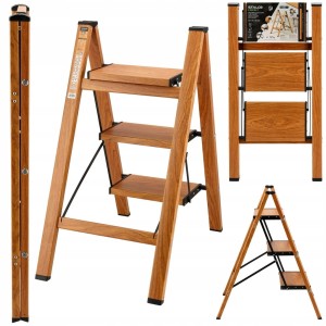 Drabina domowa STALCO składana SLIM 3 stopnie drewnopodoba 150 kg