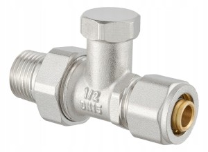 Zawór grzejnikowy odcinający PEX 1/2" x 15 prosty niklowany