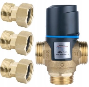Zestaw: zawór termostatyczny mieszający AFRISO ATM 363  1" 35-60°C + śrubunki