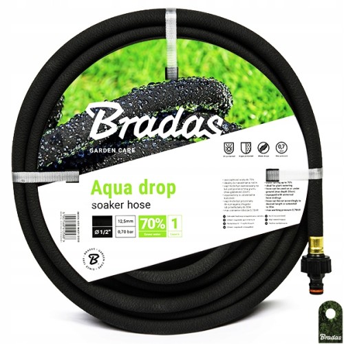 Wąż nawadniający BRADAS AQUA-DROP 1/2" - 7,5m + Szpilka z uchwytem na wąż / dł.16cm