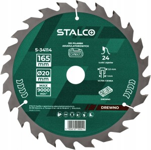 Piła tarczowa do drewna STALCO 165 x 1,6 x 20 MM 24 zęby