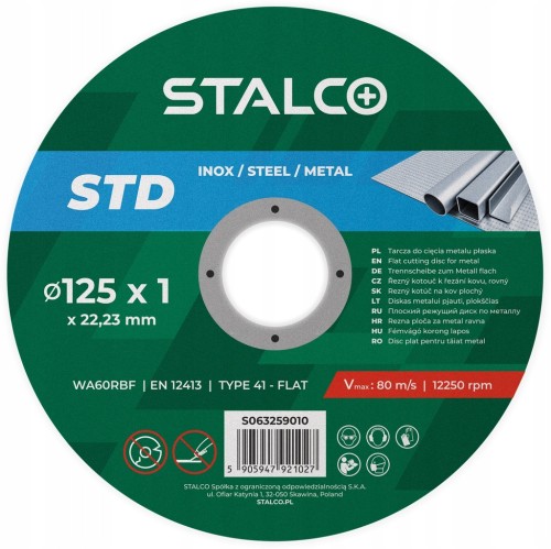 Tarcza do cięcia metalu płaska STALCO STD 125 x 1,0 mm STLACO