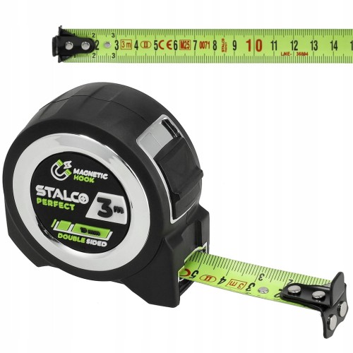 Miara zwijana fluorescencyjna STALCO 3 m x 19 mm magnetyczny zaczep