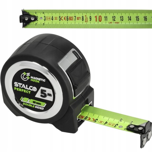 Miara zwijana STALCO 5 m x 27 mm fluorescencyjna z zaczepem magnetycznym