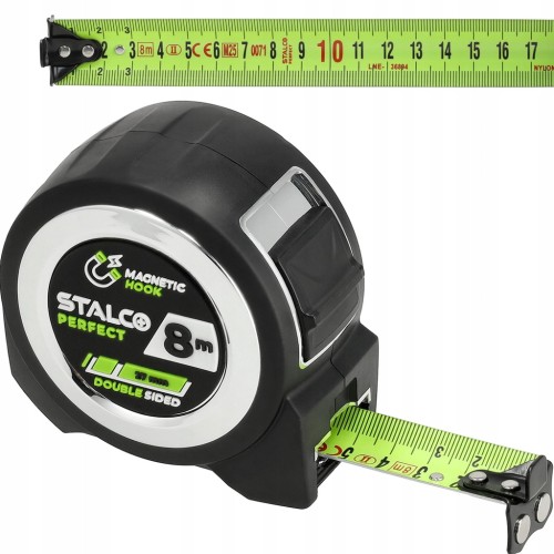 Miara zwijana STALCO 8 m x 27 mm fluorescencyjna z zaczepem magnetycznym