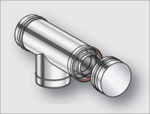 Trójnik 93 stopnie poziomy z zaślepką nierdzewny