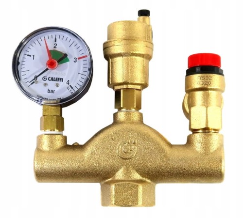 Caleffi Grupa Bezpieczeństwa z izolacją i gwintem wewnętrznym o średnicy 1 cal z dopuszczalnym ciśnieniem manometru do 3 bar