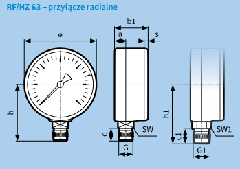 Rzutowanie i wymiarowanie manometru grzewczego HZ AFRISO